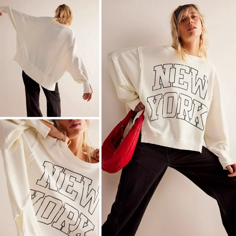 NWOT FREE PEOPLE CAMDEN GRAPHIC SWEATSHIRT - Picture 1 of 7